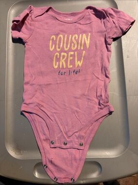 Carter's Pink "Cousin Crew" Short-Sleeve Bodysuit with Yellow Script